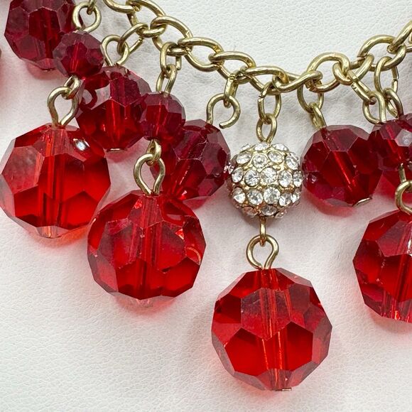 CHAPS Red Faceted Glass Cha Cha Dangle Necklace Gold Tone - Picture 4 of 7